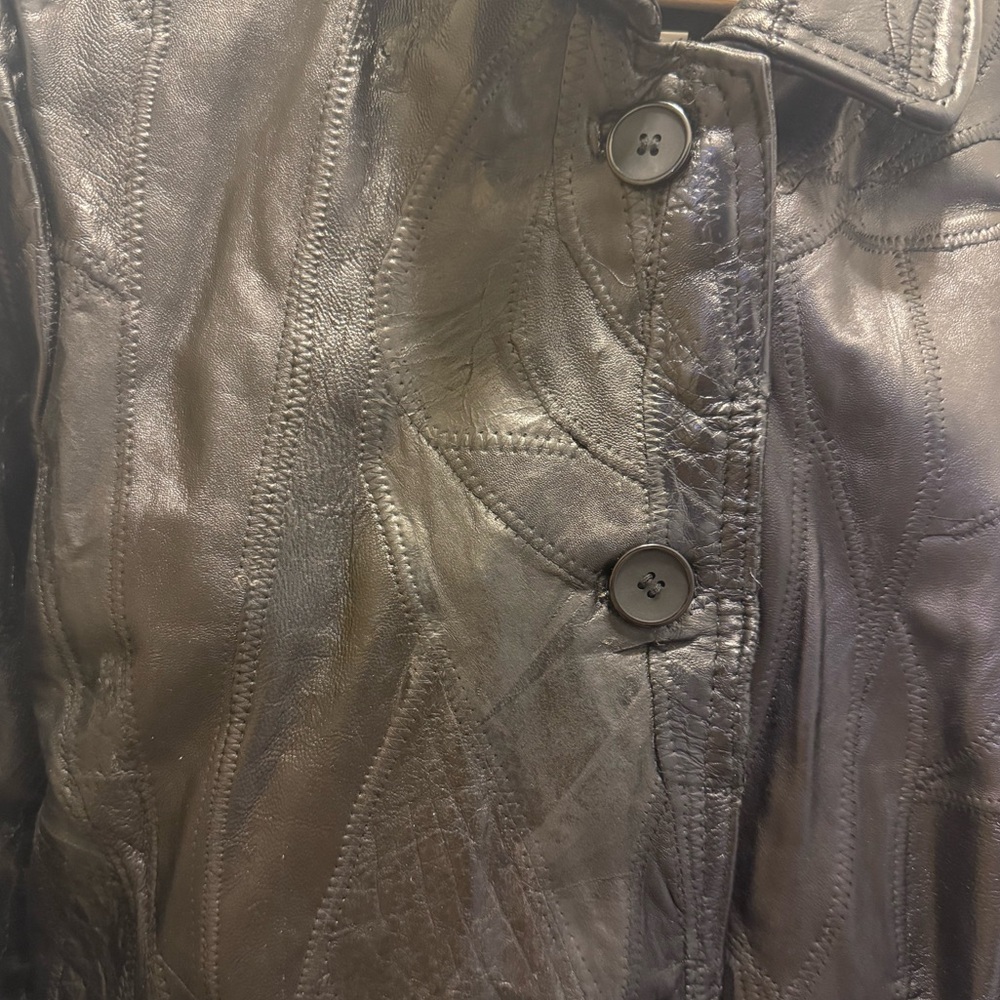 Quilted Black Leather Patchwork Jacket - image 3